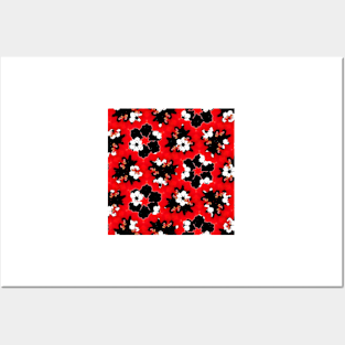 red pink black and white floral spring pattern Posters and Art